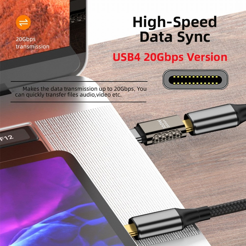 20Gbps USB4 Type C Male to Female Straight Connector 100W Power Data 8K Video Adapter for Laptop Phone UC-124-MF