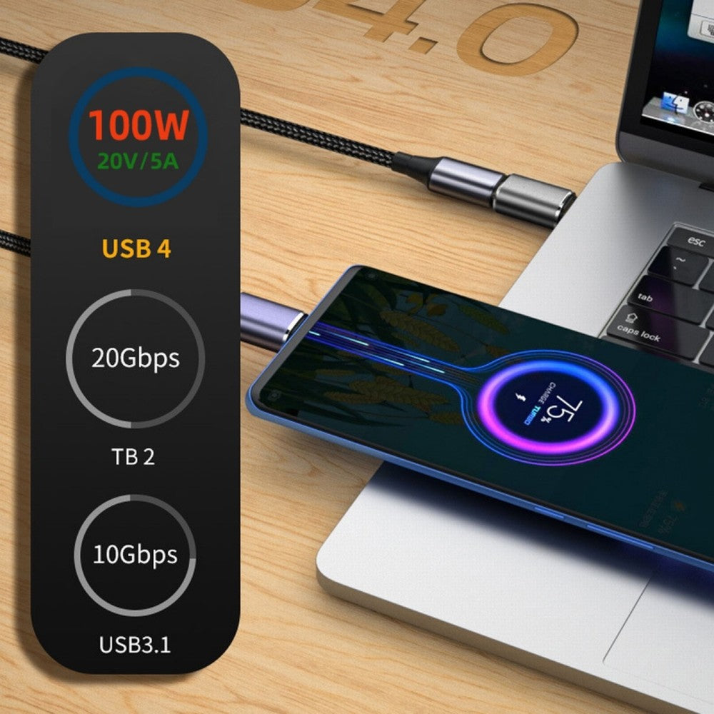 20Gbps USB4 Type C Male to Female Straight Connector 100W Power Data 8K Video Adapter for Laptop Phone UC-124-MF