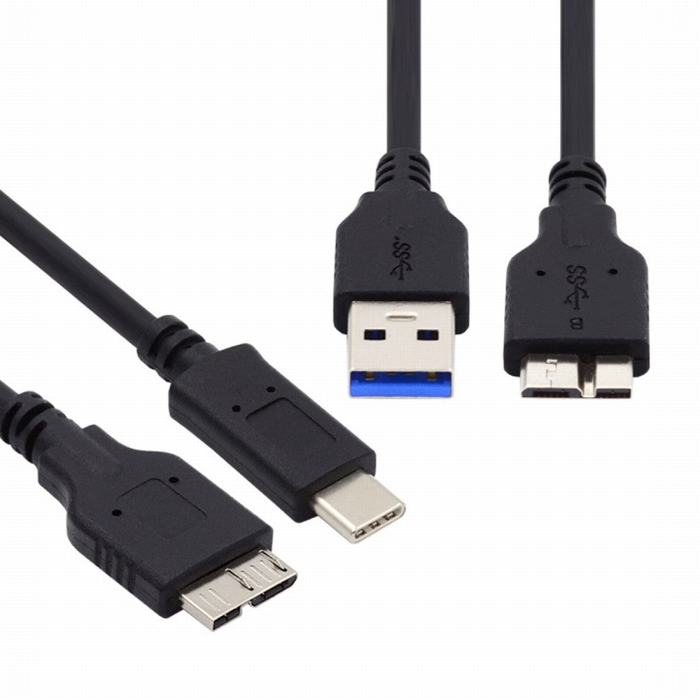 2pcs/set USB 3.1 USB-C Type-C to Micro 3.0 and USB 3.0 Type-A Male to Micro 3.0 B Male Disk SSD Data Cable 15cm UC-140