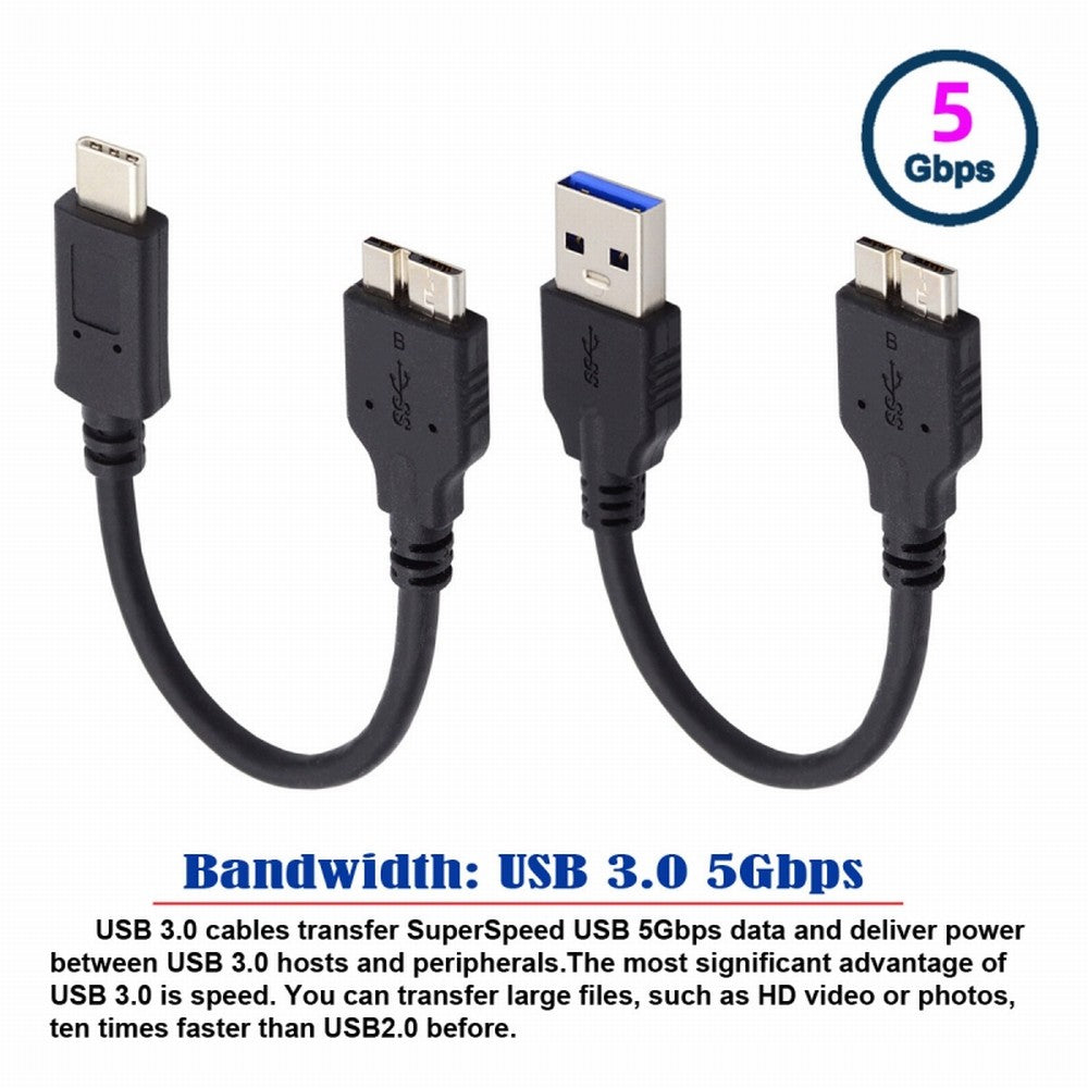 2pcs/set USB 3.1 USB-C Type-C to Micro 3.0 and USB 3.0 Type-A Male to Micro 3.0 B Male Disk SSD Data Cable 15cm UC-140