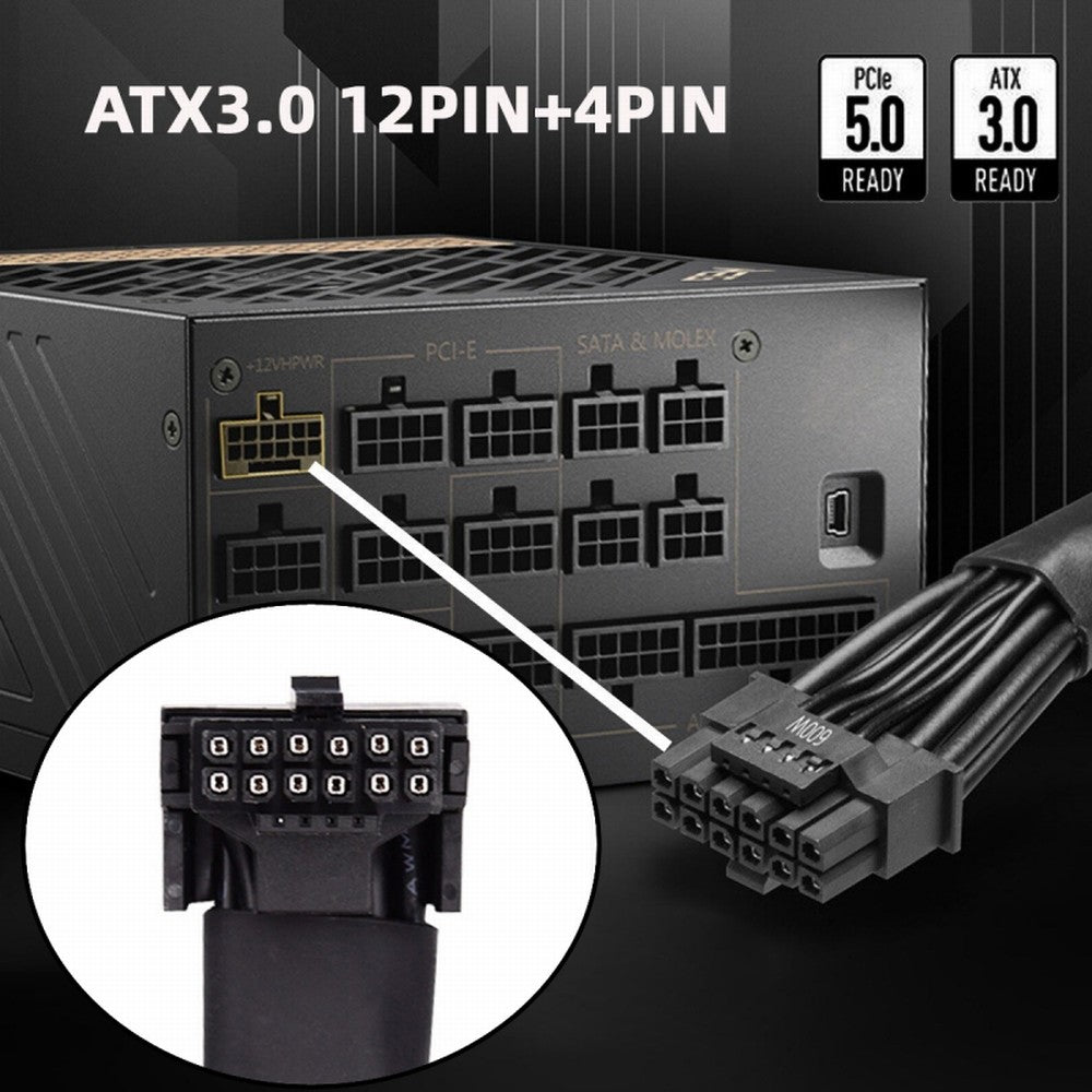12VHPWR ATX3.0 PCI-E 5.0 Power Modular Cable Male to Female Extension for 3080 3090TI PSU 16Pin 12+4P Graphics Card PW-043-BK