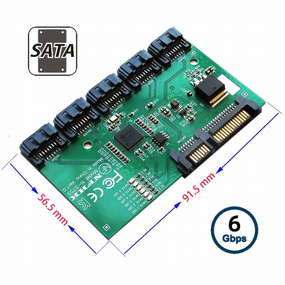SATA 3.0 6Gbps 1 to 5 Splitter Ports HUB Adapter Converter PM Multiplier Port Selector JMB575 SA-054