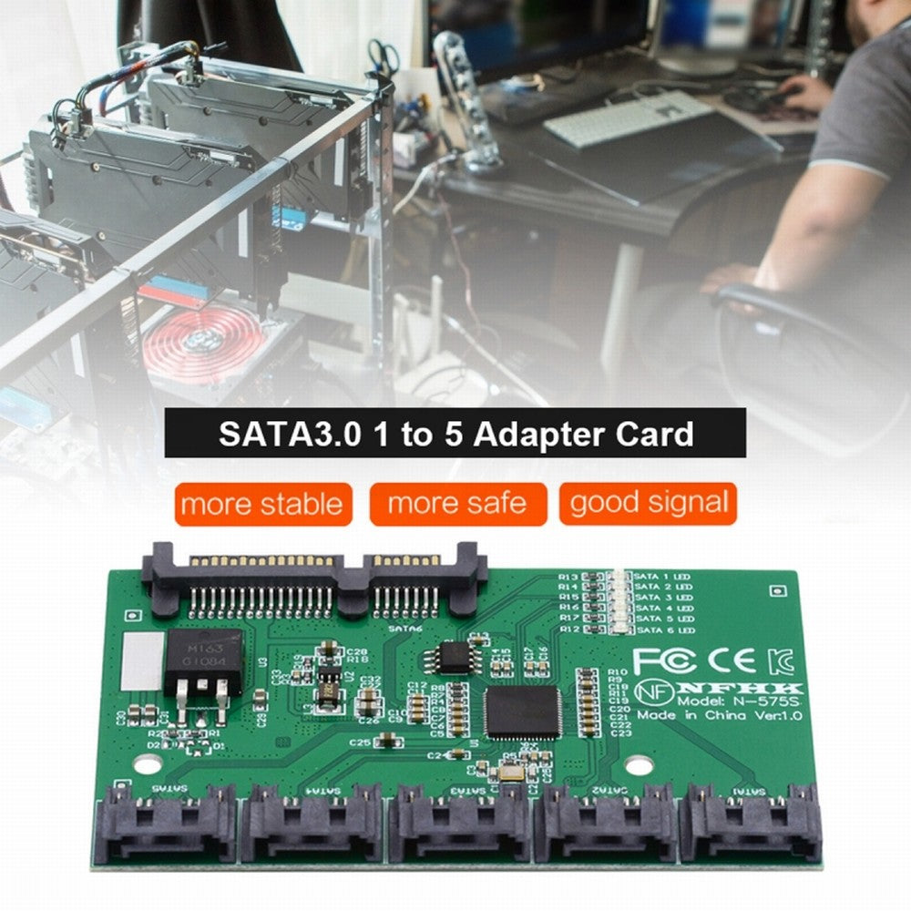 SATA 3.0 6Gbps 1 to 5 Splitter Ports HUB Adapter Converter PM Multiplier Port Selector JMB575 SA-054