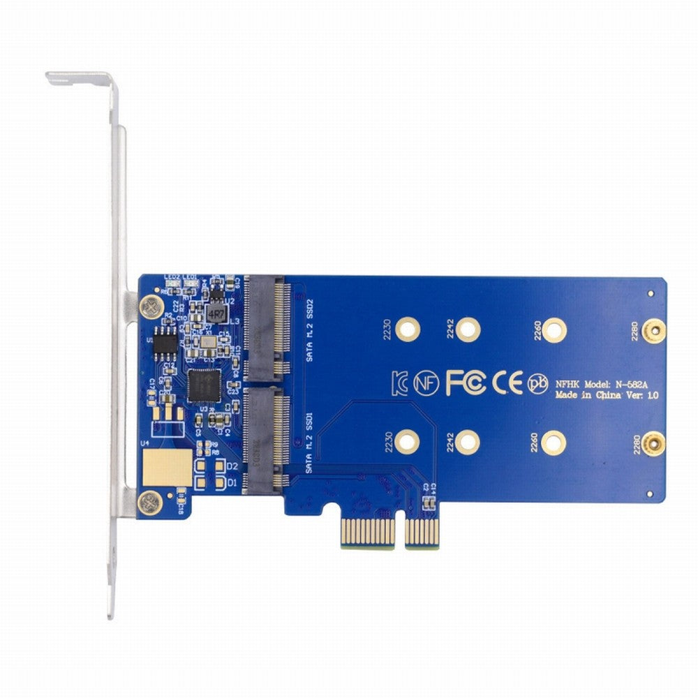 Dual SATA NGFF Key B+M SSD to PCI-E 1x Motherboard Desktop Adapter Converter SSD Card JMB582 2280 SA-053