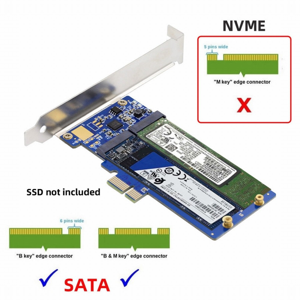 Dual SATA NGFF Key B+M SSD to PCI-E 1x Motherboard Desktop Adapter Converter SSD Card JMB582 2280 SA-053