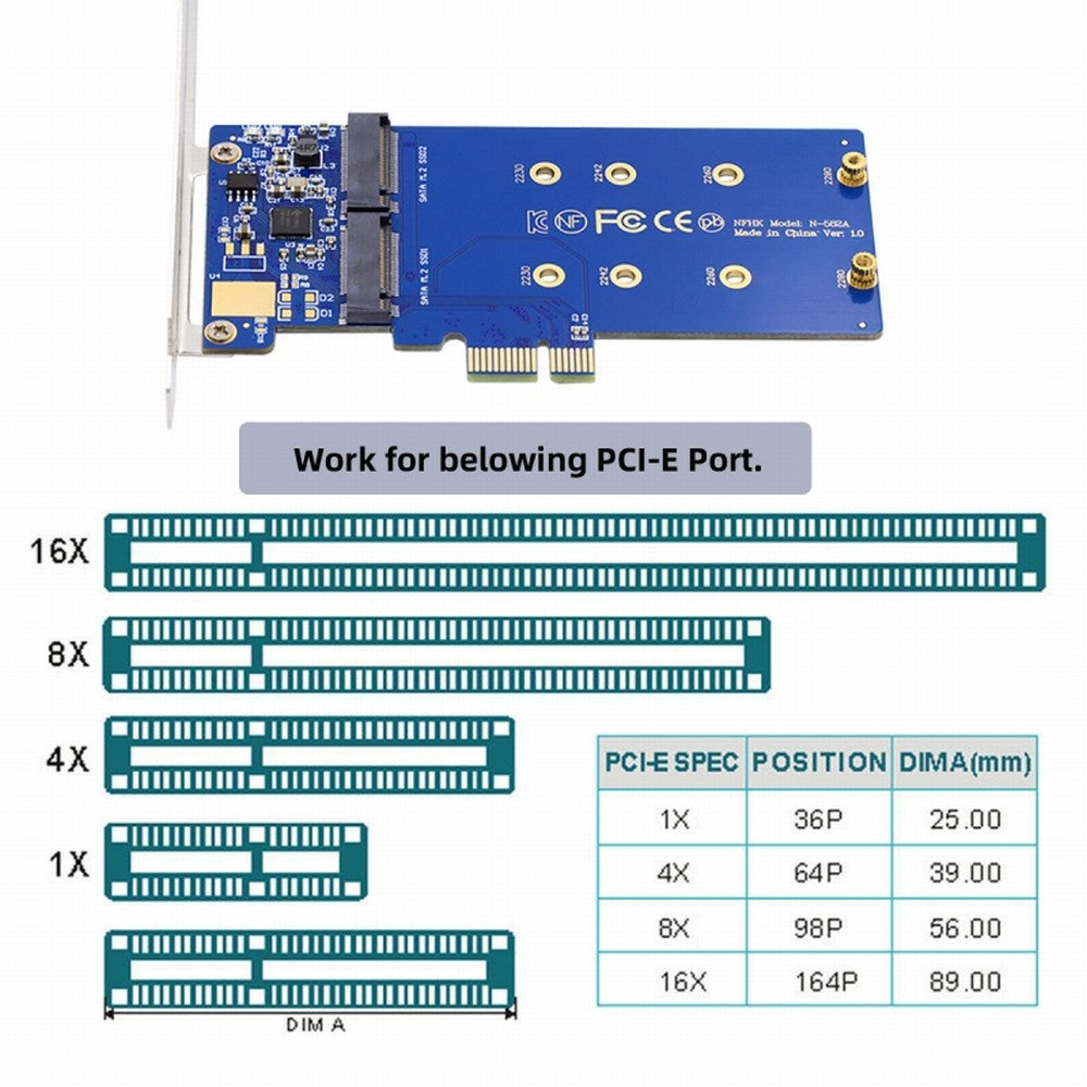 Dual SATA NGFF Key B+M SSD to PCI-E 1x Motherboard Desktop Adapter Converter SSD Card JMB582 2280 SA-053