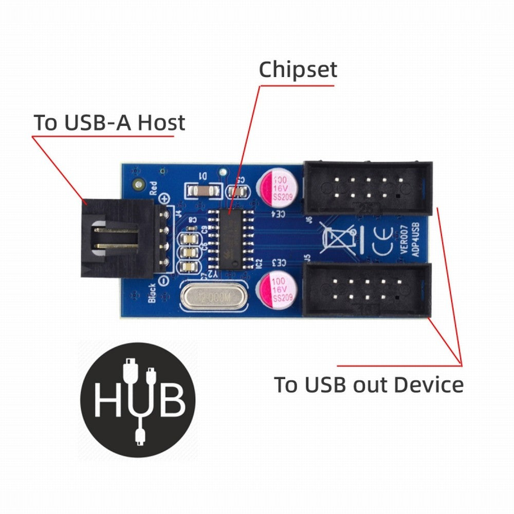 USB 2.0 Type-A Male 1 to 2 Female Motherboard 9pin Header Extension HUB Connector Adapter Port Multilier U2-066