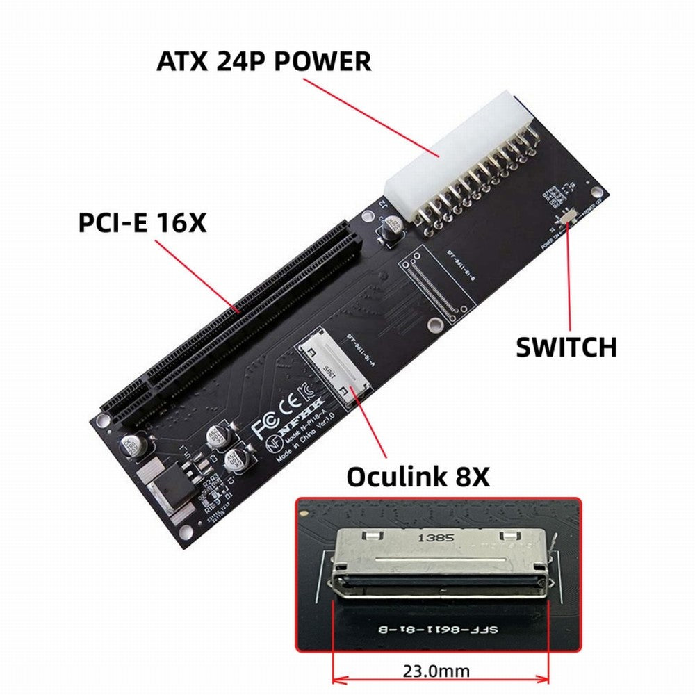 8x Oculink SFF-8612 8611 to PCIE PCI-Express 16x Adapter with ATX 24pin Power Port for Mainboard Graphics Card SF-066