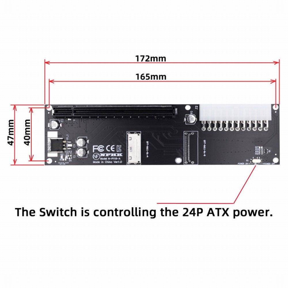 8x Oculink SFF-8612 8611 to PCIE PCI-Express 16x Adapter with ATX 24pin Power Port for Mainboard Graphics Card SF-066