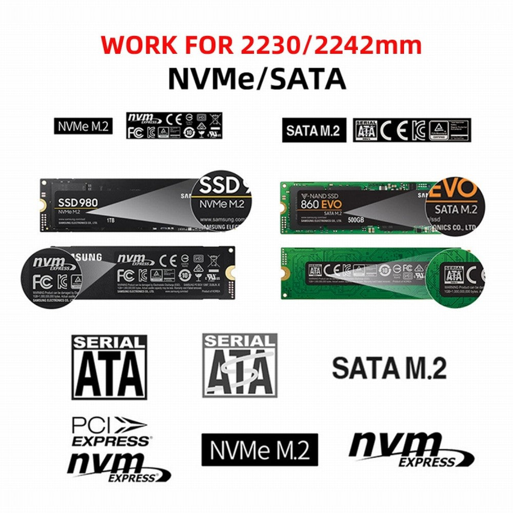 USB 3.0 to 2230 2242 NVME M-key M.2 NGFF SATA SSD External PCBA Case Adapter RTL9210B Chipset U3-057-2242MM