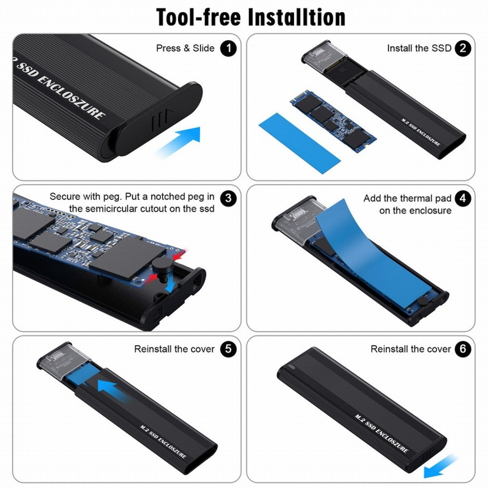 USB 3.0 USB-C Type-C to NVME M-key M.2 NGFF SATA SSD External PCBA Case Enclosure RTL9210B Chipset UC-145