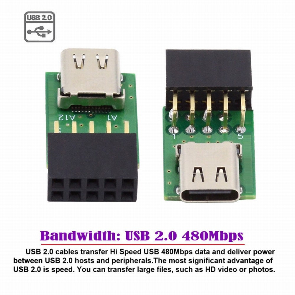 Single Port USB 3.1 Type C USB-C Female to USB 2.0 Motherboard 9pin 10pin Header Adapter PCBA 480Mbps UC-141-TC001