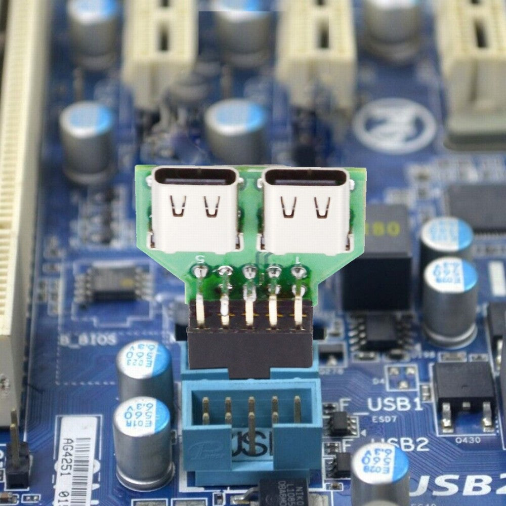 Dual Ports USB 3.1 Type C USB-C Female to USB 2.0 Motherboard 9pin 10pin Header Adapter PCBA 480Mbps UC-141-TC002