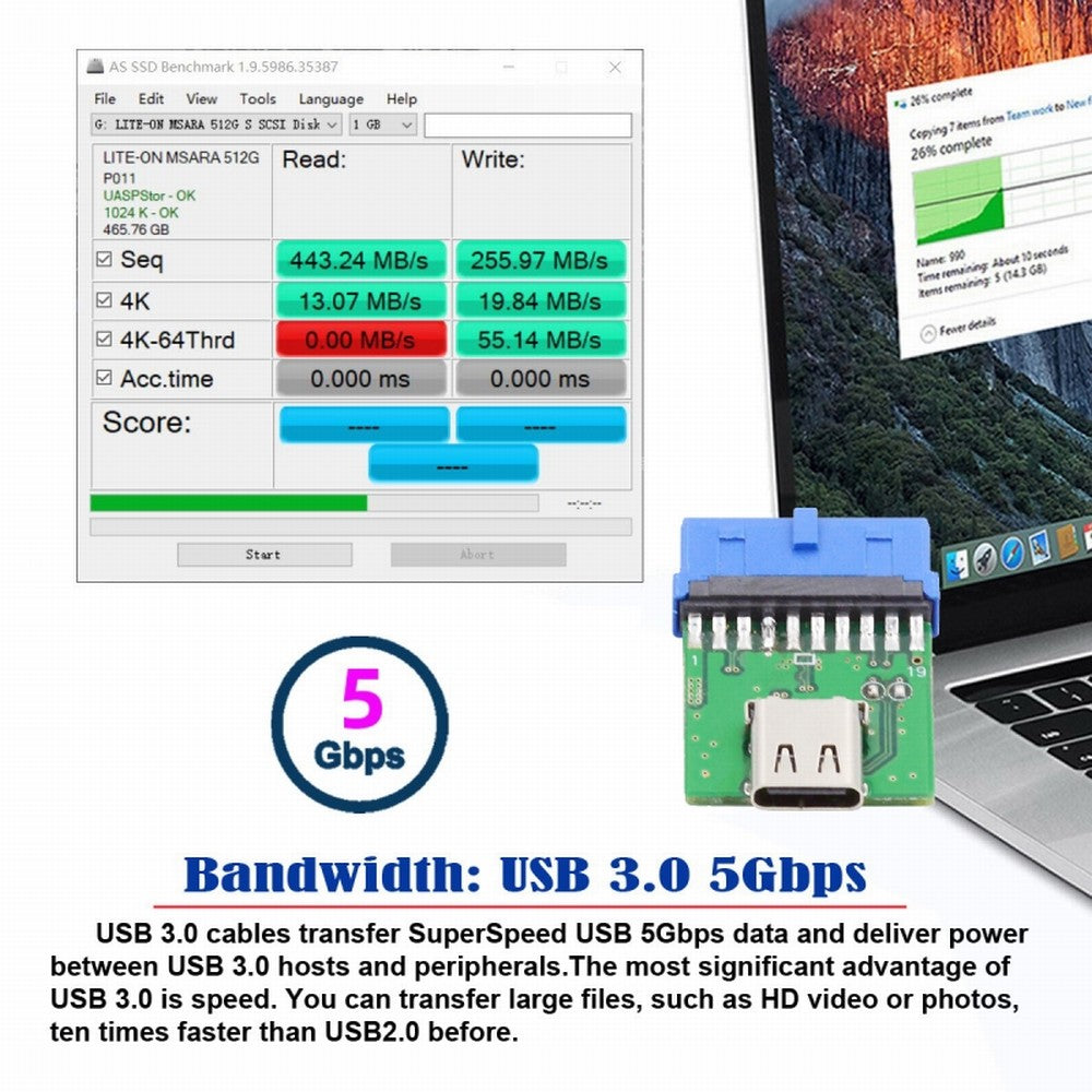Single Port USB 3.1 Type C USB-C Female to USB 3.0 Motherboard 19pin 20pin Header Adapter PCBA 5Gbps UC-141-TC003