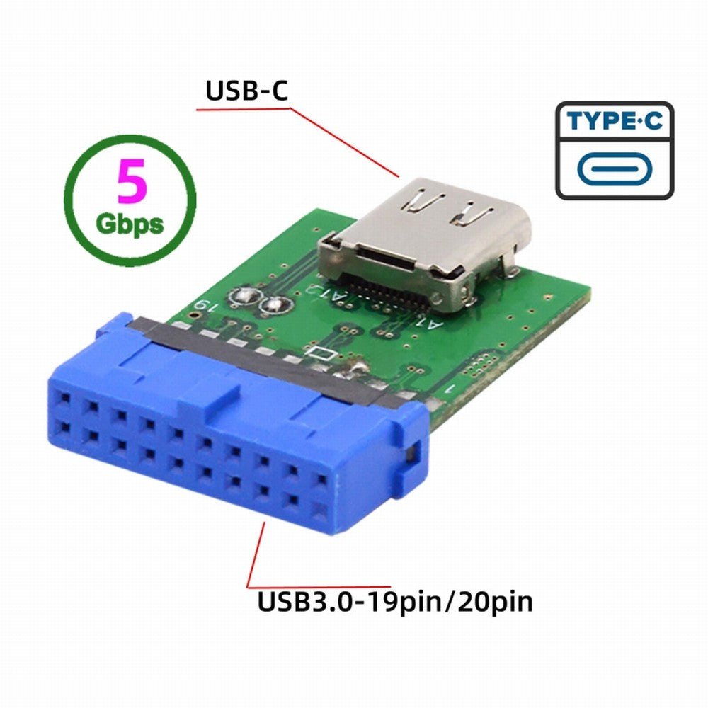 Single Port USB 3.1 Type C USB-C Female to USB 3.0 Motherboard 19pin 20pin Header Adapter PCBA 5Gbps UC-141-TC003
