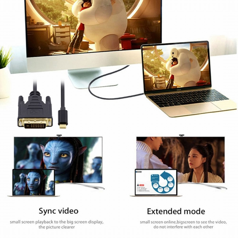 USB 3.1 Type C USB-C Source to DVI 1080P 60hz Displays Male Monitor Cable for Laptop 1.8m UC-018-DVI