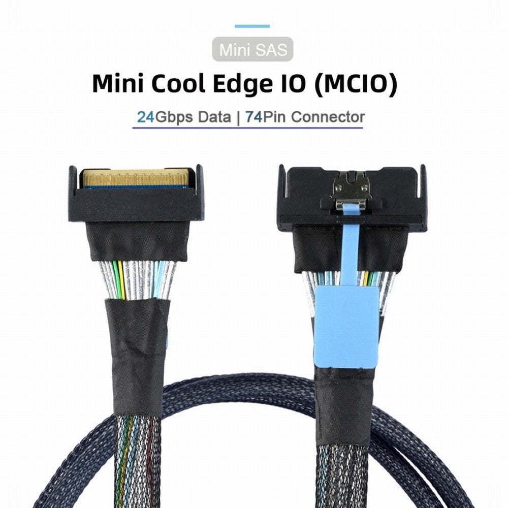 PCI-E 5.0 Mini Cool Edge IO MCIO STR PCI-E 8i 74Pin Male to MCIO 74Pin Male Extender Cable 50cm SF-063-BK