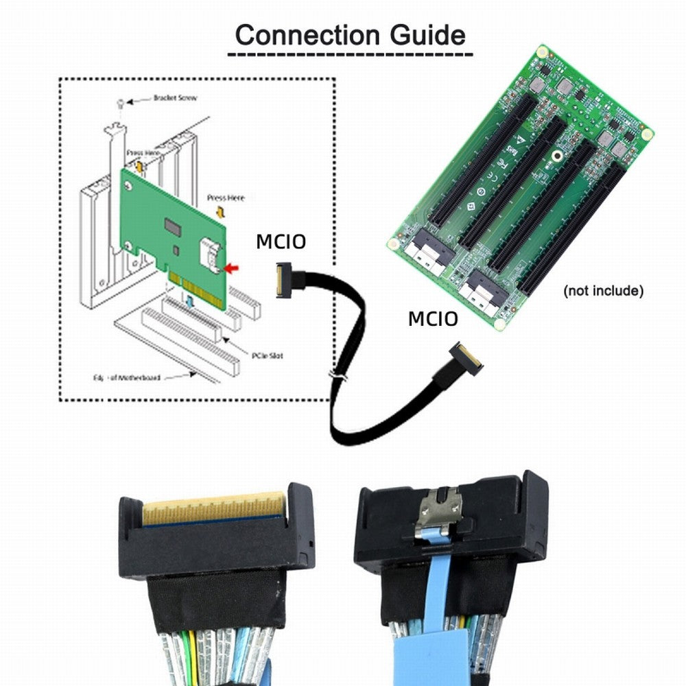 PCI-E 5.0 Mini Cool Edge IO MCIO STR PCI-E 8i 74Pin Male to MCIO 74Pin Male Extender Cable 50cm SF-063-BK