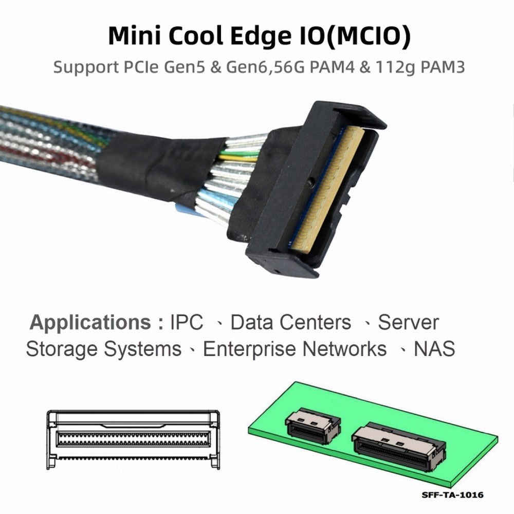 PCI-E 5.0 Mini Cool Edge IO MCIO STR PCI-E 8i 74Pin Male to MCIO 74Pin Male Extender Cable 50cm SF-063-BK