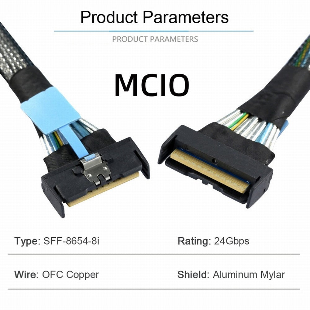 PCI-E 5.0 Mini Cool Edge IO MCIO STR PCI-E 8i 74Pin Male to MCIO 74Pin Male Extender Cable 50cm SF-063-BK