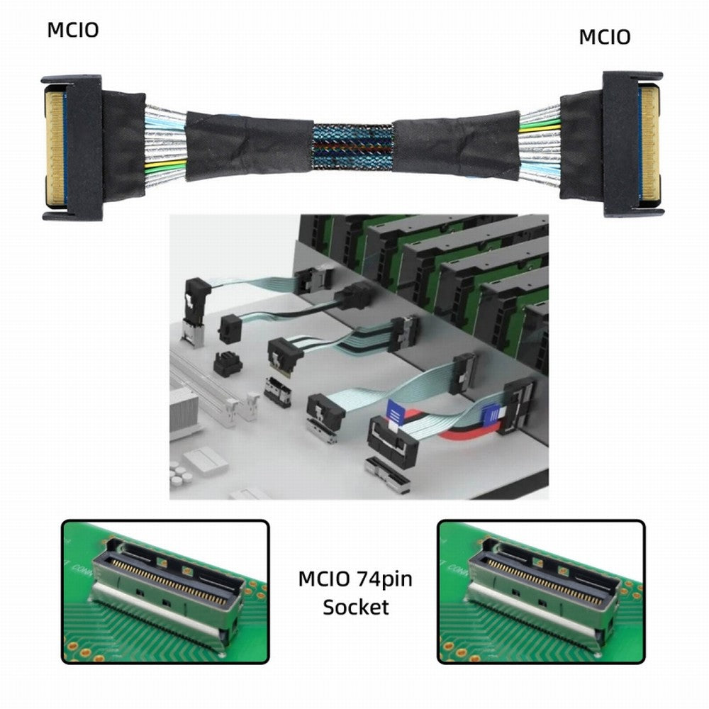 PCI-E 5.0 Mini Cool Edge IO MCIO STR PCI-E 8i 74Pin Male to MCIO 74Pin Male Extender Cable 50cm SF-063-BK