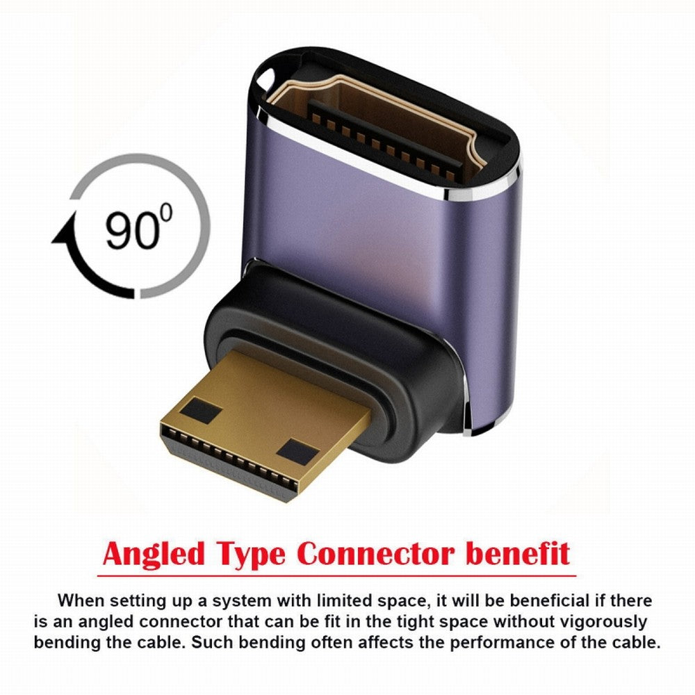Up Angled Mini HDMI Male to HDMI 2.1 Female UHD Extension Gold Converter Adapter Support 8K 60hz HDTV HD-038-C8K05
