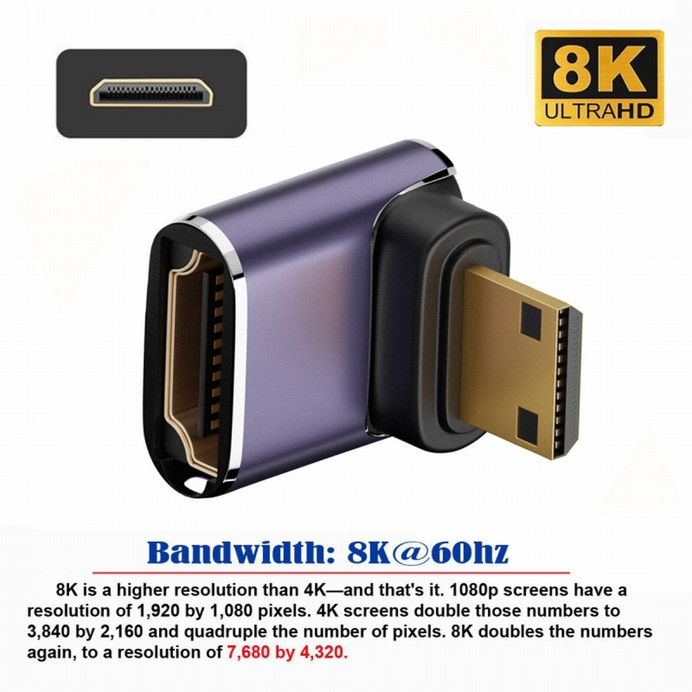 Up Angled Mini HDMI Male to HDMI 2.1 Female UHD Extension Gold Converter Adapter Support 8K 60hz HDTV HD-038-C8K05