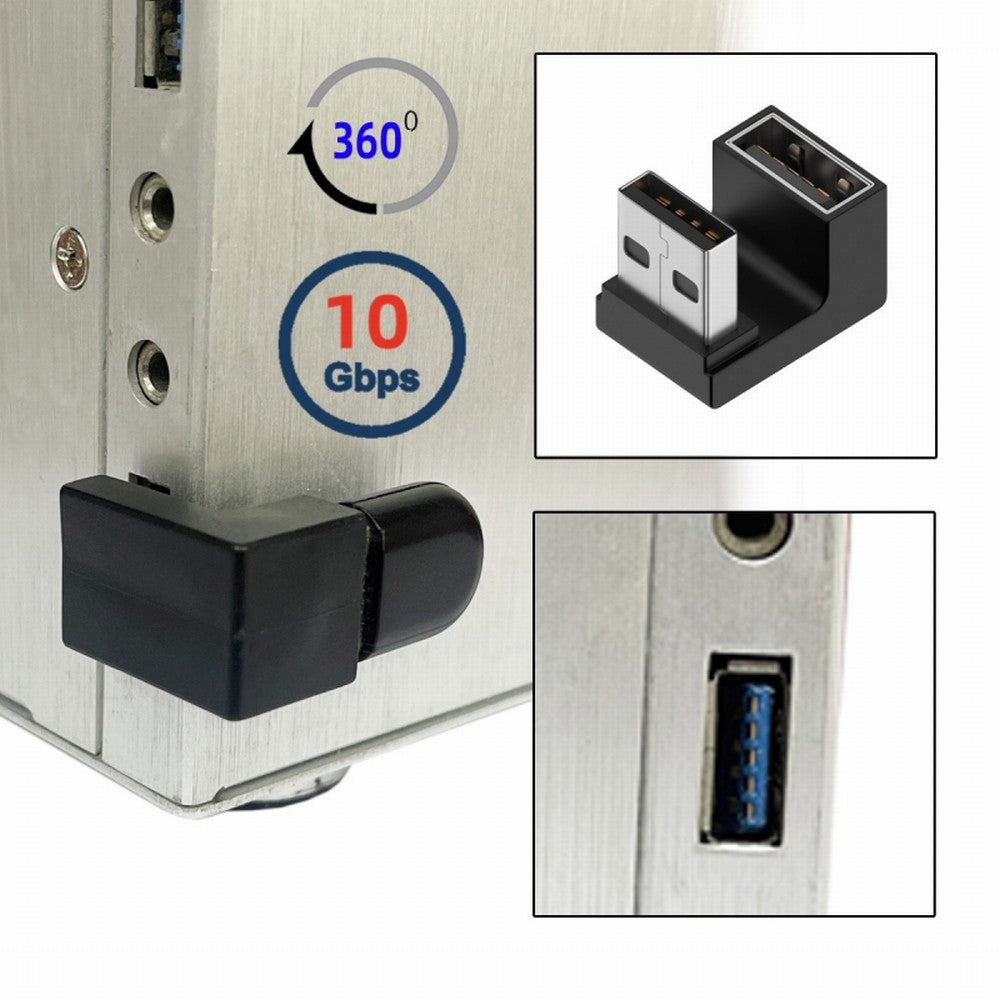 10Gbps USB3.0 Male to Female Extension Power Data Video Adapter 360 Degree Up Opposite U Shape Back Angled U3-018-OU