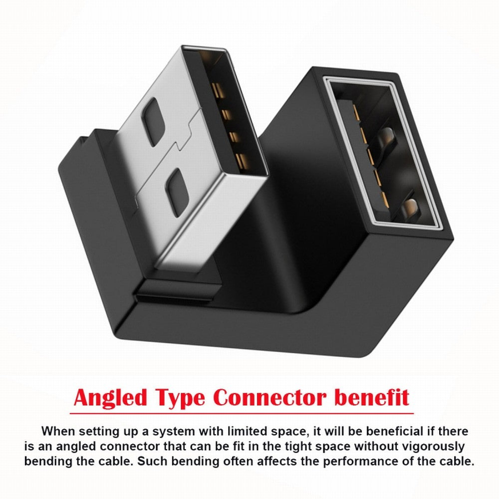 10Gbps USB3.0 Male to Female Extension Power Data Video Adapter 360 Degree Up Opposite U Shape Back Angled U3-018-OU