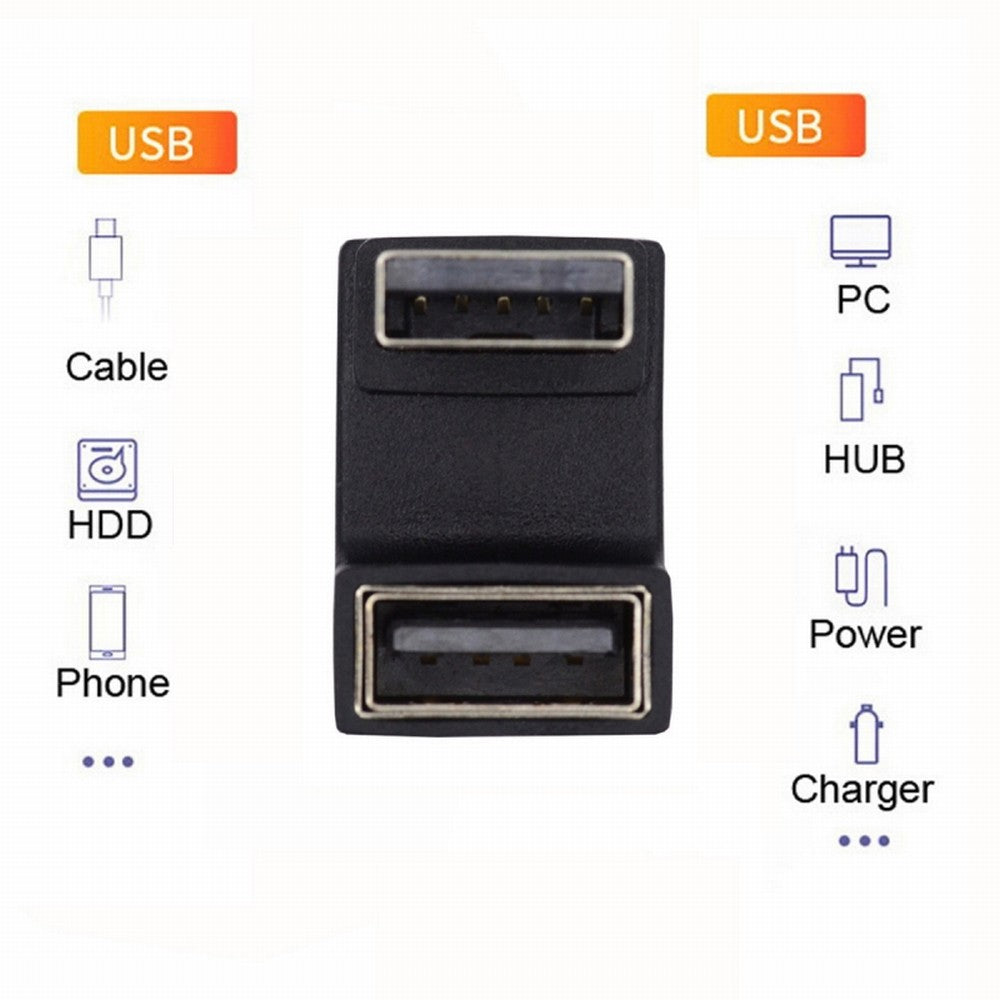 10Gbps USB3.0 Male to Female Extension Power Data Video Adapter 360 Degree Up Opposite U Shape Back Angled U3-018-OU