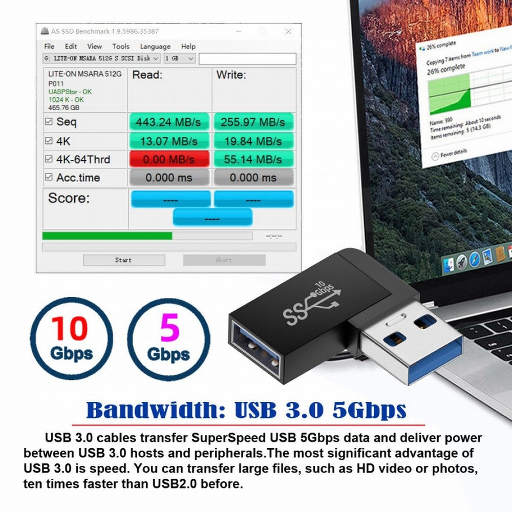 10Gbps USB3.0 Male to Female Extension Power Data Video Adapter 90 Degree Right Angled Type U3-018-RF
