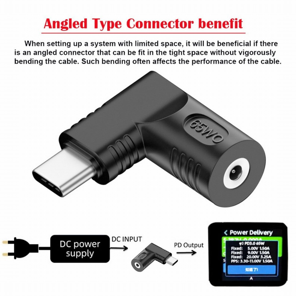DC Jack 2.5x0.7mm Input to USB-C Type-C Angled 90 Degree Power Plug Charge Adapter for Laptop Phone UC-211-RI-2507MM