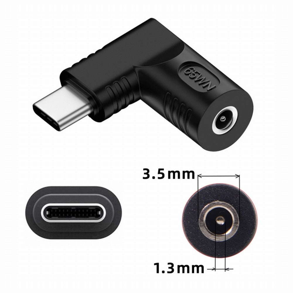 DC Jack 3.5x1.35mm Input to USB-C Type-C Angled 90 Degree Power Plug Charge Adapter for Laptop Phone UC-211-RI-3513MM