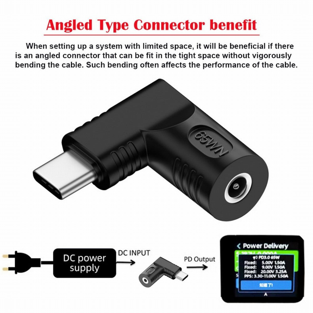 DC Jack 3.5x1.35mm Input to USB-C Type-C Angled 90 Degree Power Plug Charge Adapter for Laptop Phone UC-211-RI-3513MM