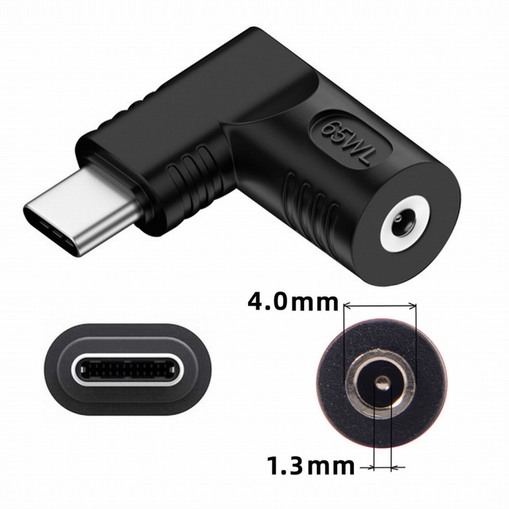 DC Jack 4.0x1.3mm Input to USB-C Type-C Angled 90 Degree Power Plug Charge Adapter for Laptop Phone UC-211-RI-4013MM