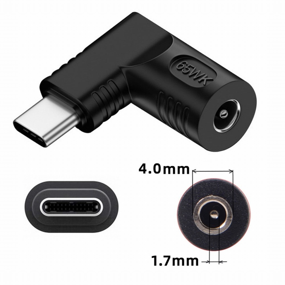 DC Jack 4.0x1.7mm Input to USB-C Type-C Angled 90 Degree Power Plug Charge Adapter for Laptop Phone UC-211-RI-4017MM