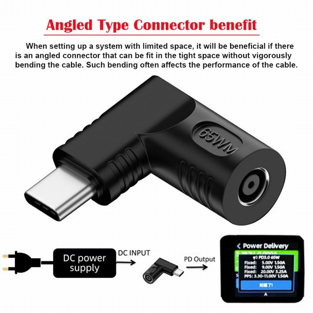 DC Jack 4.5x3.0mm Input to USB-C Type-C Angled 90 Degree Power Plug Charge Adapter for Laptop Phone UC-211-RI-4530MM
