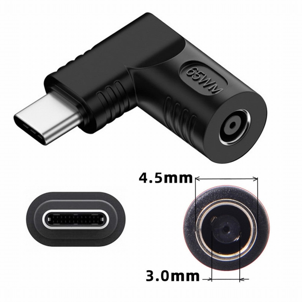 DC Jack 4.5x3.0mm Input to USB-C Type-C Angled 90 Degree Power Plug Charge Adapter for Laptop Phone UC-211-RI-4530MM