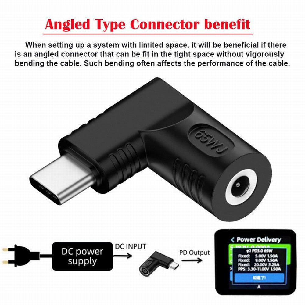 DC Jack 4.8x1.7mm Input to USB-C Type-C Angled 90 Degree Power Plug Charge Adapter for Laptop Phone UC-211-RI-4817MM