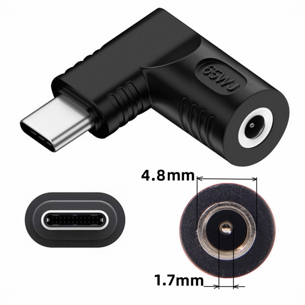 DC Jack 4.8x1.7mm Input to USB-C Type-C Angled 90 Degree Power Plug Charge Adapter for Laptop Phone UC-211-RI-4817MM