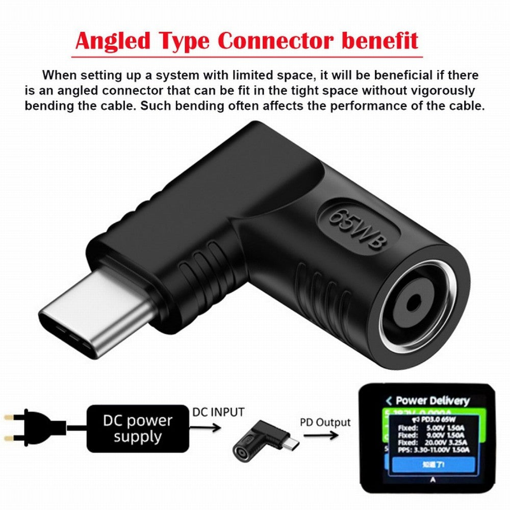 DC Jack 7.4x5.0mm Input to USB-C Type-C Angled 90 Degree Power Plug Charge Adapter for Laptop Phone UC-211-RI-7450MM
