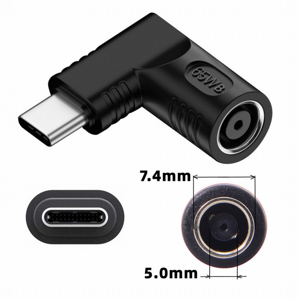 DC Jack 7.4x5.0mm Input to USB-C Type-C Angled 90 Degree Power Plug Charge Adapter for Laptop Phone UC-211-RI-7450MM