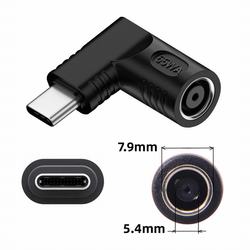 DC Jack 7.9x5.4mm Input to USB-C Type-C Angled 90 Degree Power Plug Charge Adapter for Laptop Phone UC-211-RI-7954MM