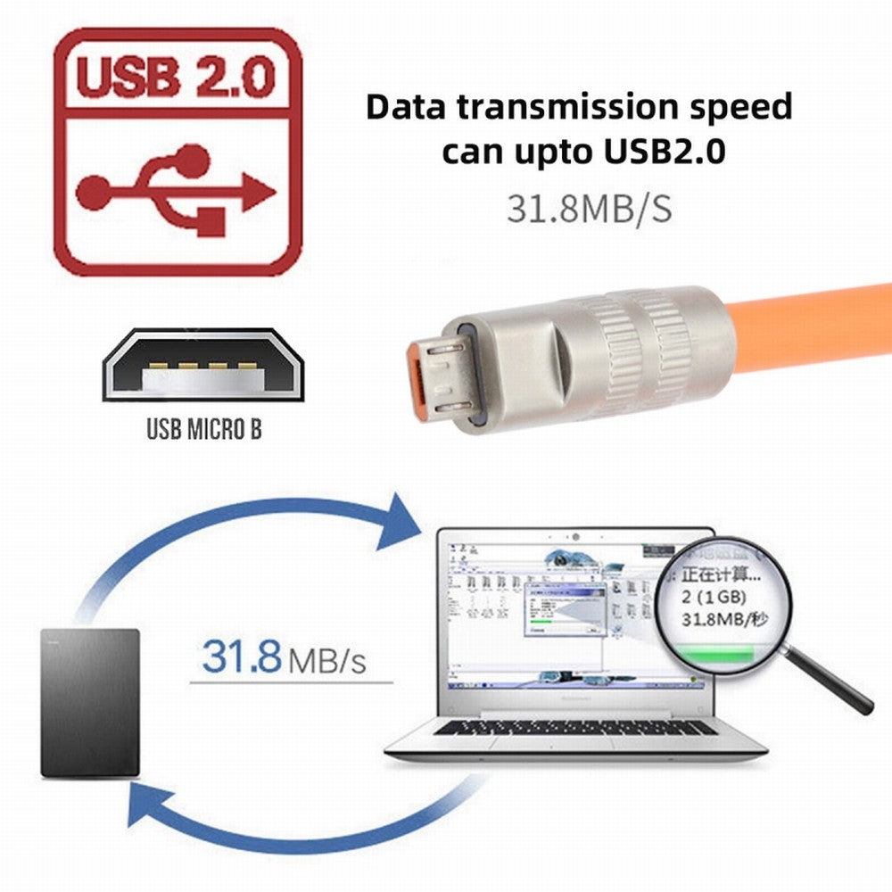 USB-A Type A to USB Micro 5Pin Liquid Silicone Ultra Soft Power USB2.0 Data Cable Fast Charge for Laptop Tablet Phone U2-089-OR-1.0M