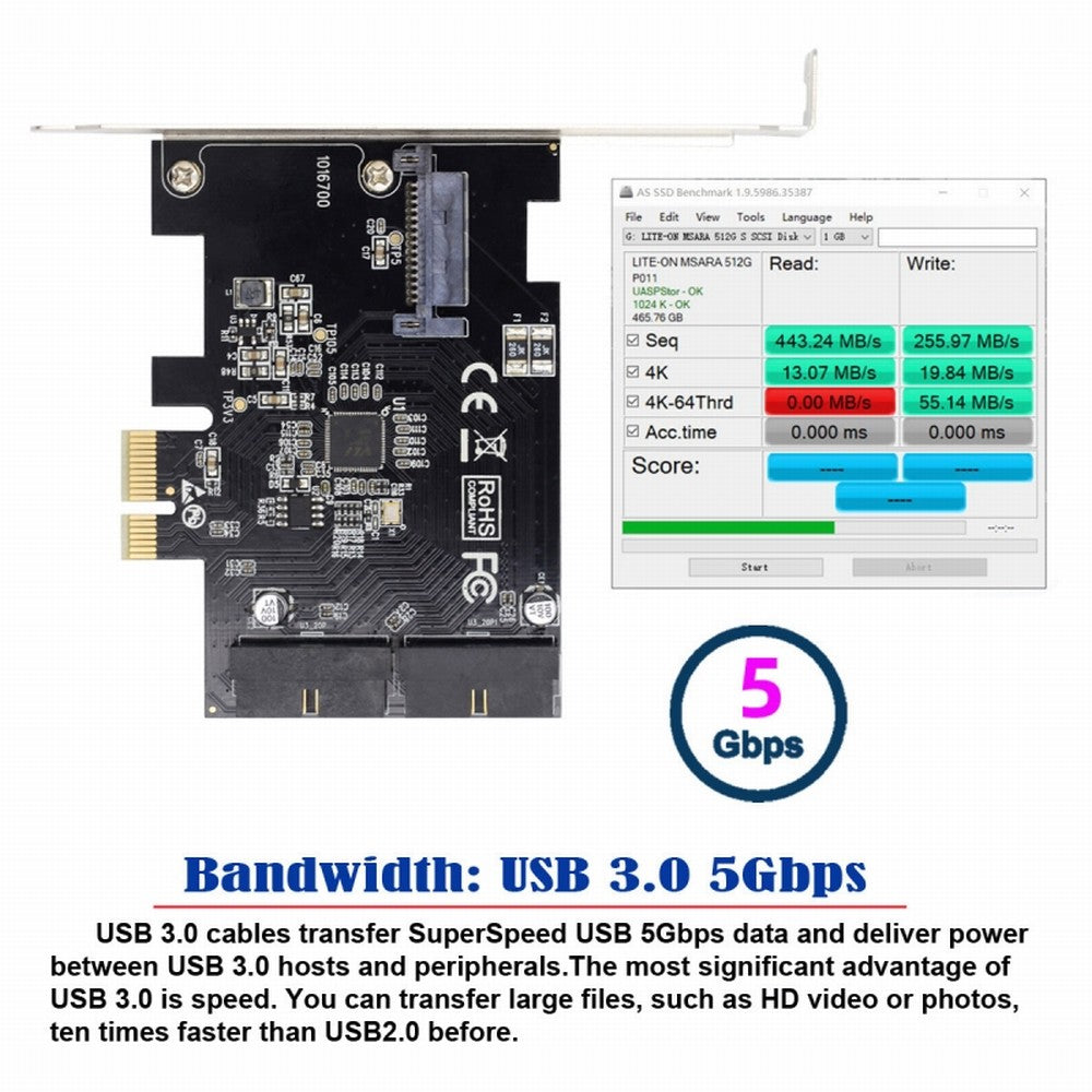 5Gbps 19Pin 20Pin USB 3.0 Front Panel Header to PCI-E 1X Express Card VL805 Adapter for Desktop Computer Motherboard U3-048