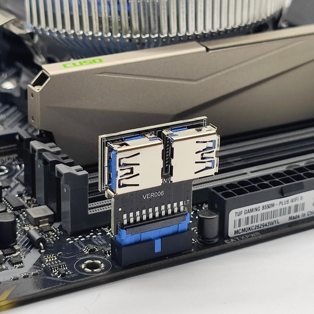 Dual USB 3.0 A Type Female to Motherboard 20/19 Pin Box Header Slot Adapter 5Gbps Horizontal Type PCBA U3-079-RI