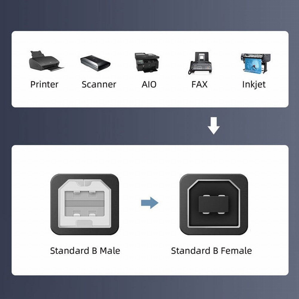 USB 2.0 B Type Male to Female Extension Cable 20cm for Printer Scanner Disk U2-068-BK