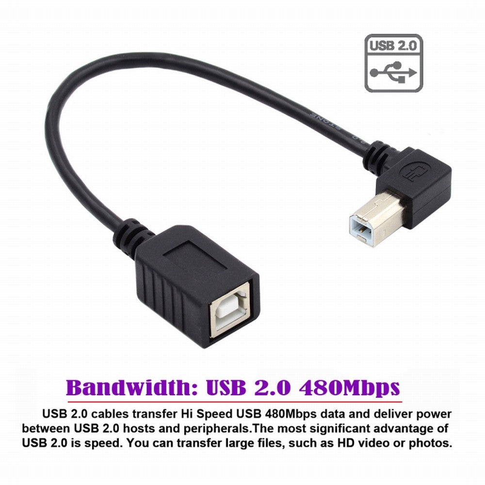 USB 2.0 B Type Male to Female Extension Cable Left Angled 90 Degree 20cm for Printer Scanner Disk U2-068-LE