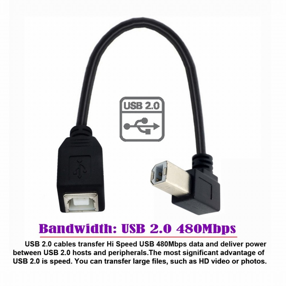 USB 2.0 B Type Male to Female Extension Cable Right Angled 90 Degree 20cm for Printer Scanner Disk U2-068-RI
