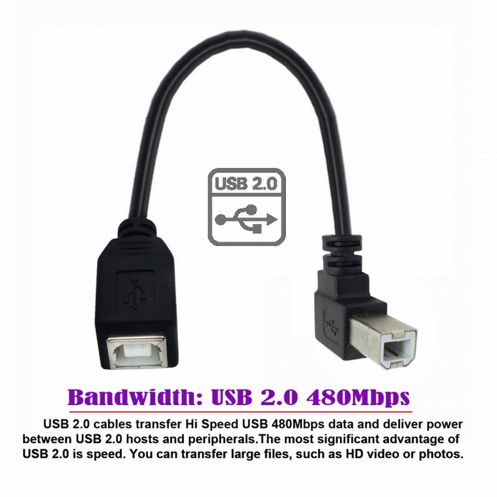 USB 2.0 B Type Male to Female Extension Cable Up Angled 90 Degree 20cm for Printer Scanner Disk U2-068-UP